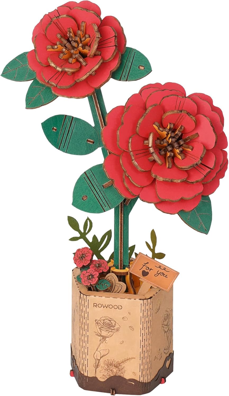 Red Camellia (TW031) -Wooden Bloom Craft