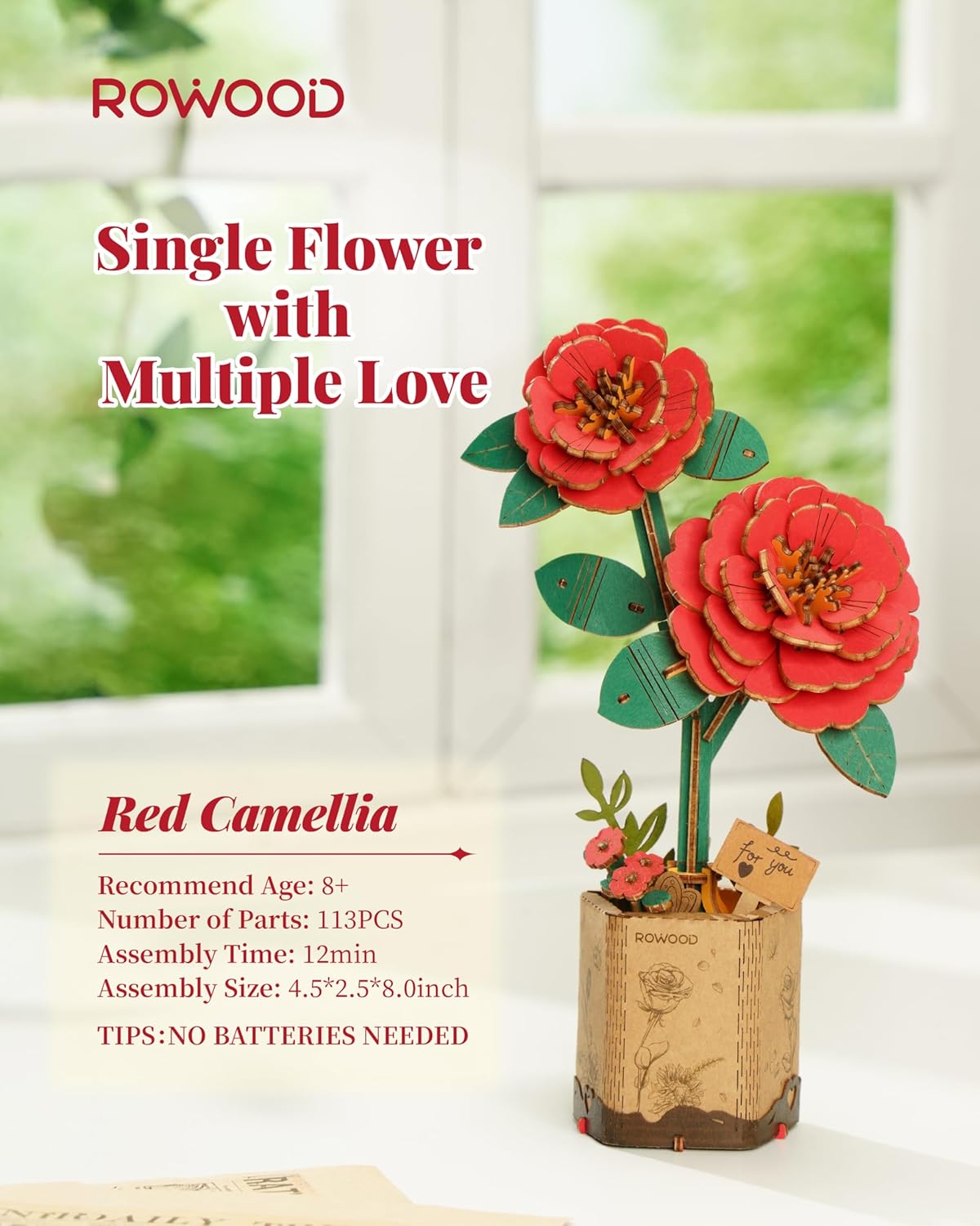 Red Camellia (TW031) -Wooden Bloom Craft