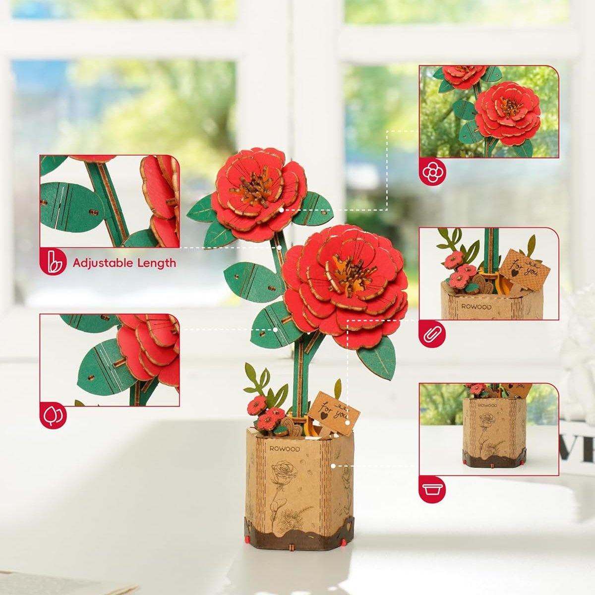 Red Camellia (TW031) -Wooden Bloom Craft