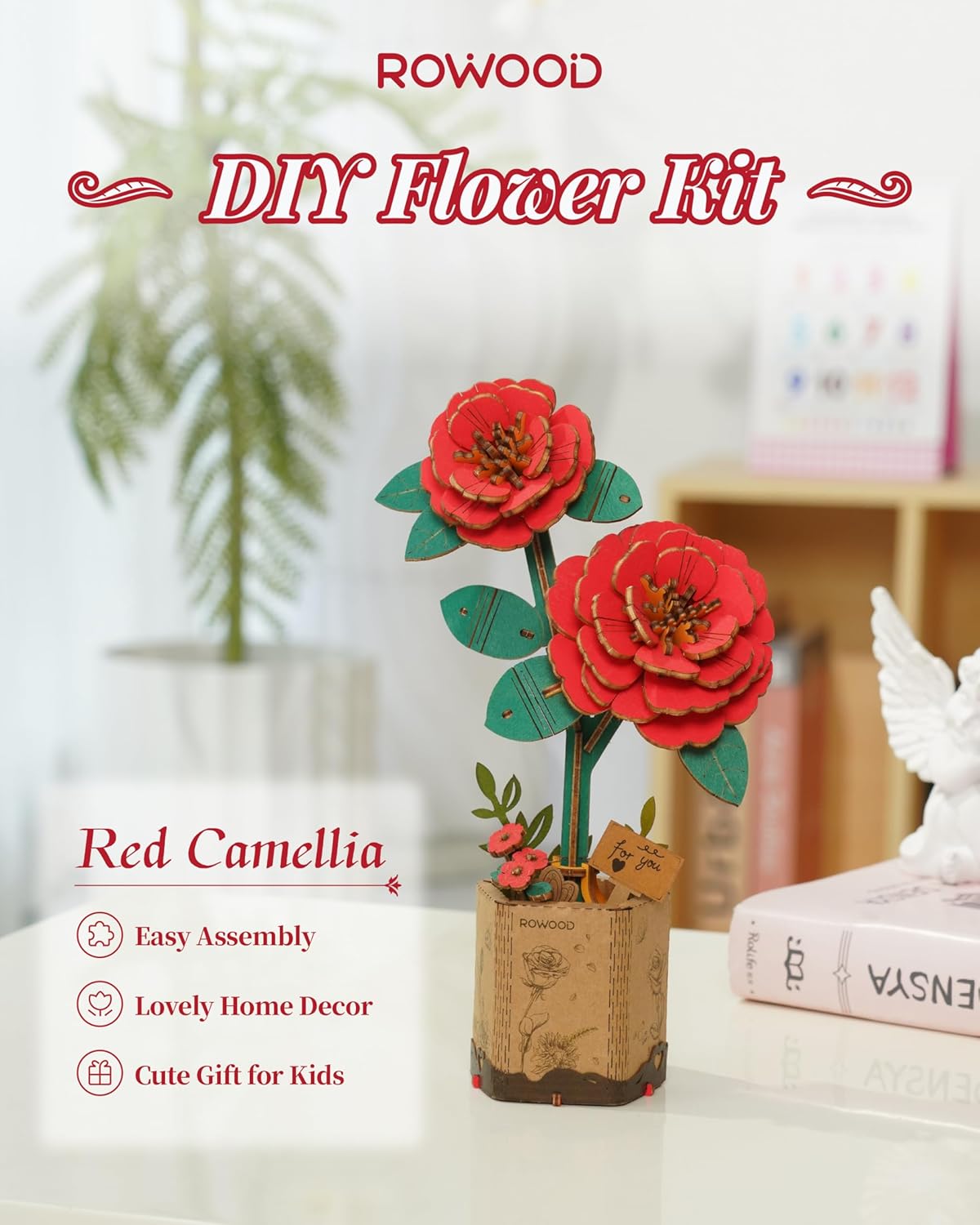 Red Camellia (TW031) -Wooden Bloom Craft