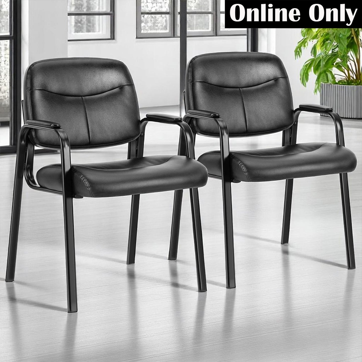 Black Leather Reception Chair with Arms