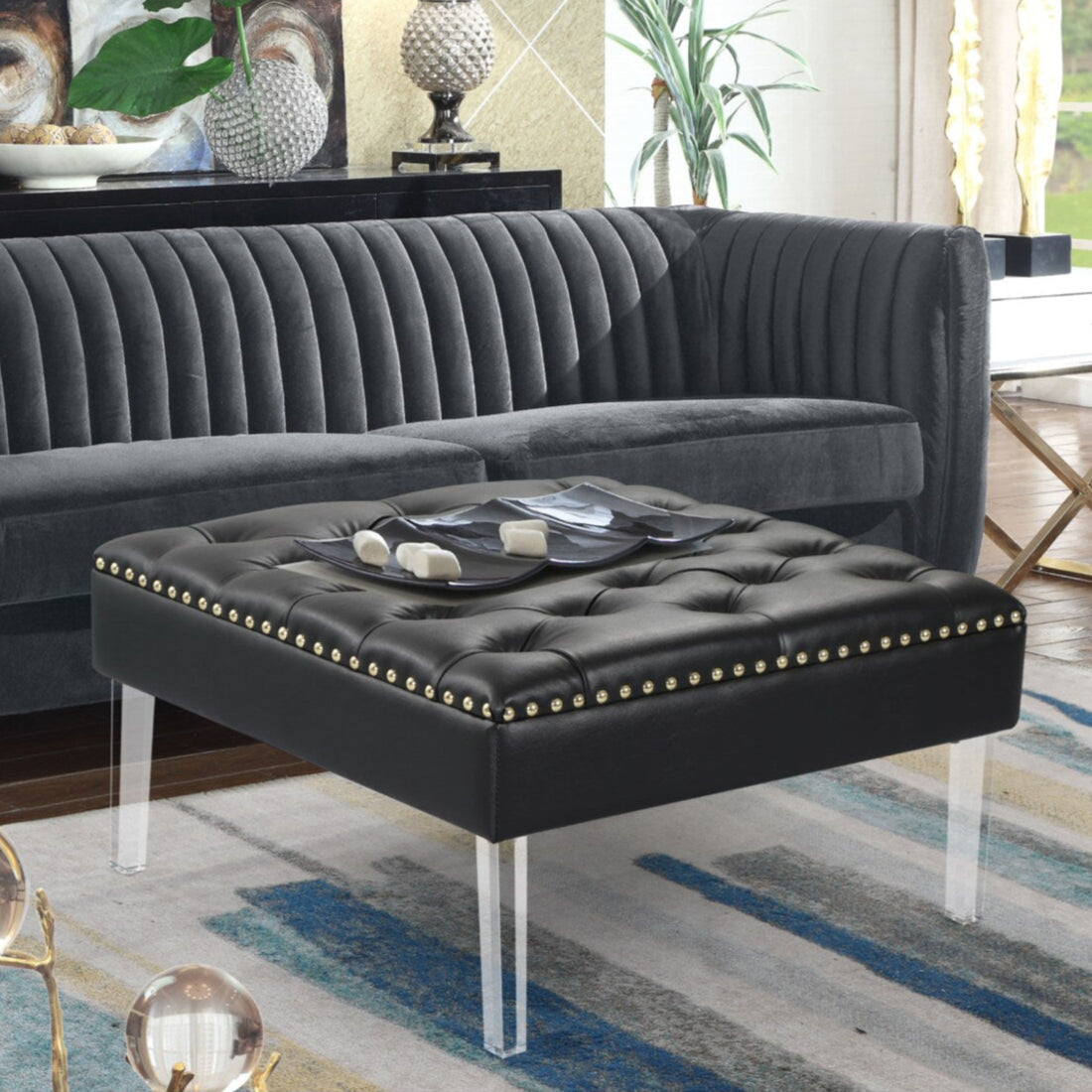 Marie PU Leather Square Ottoman Table