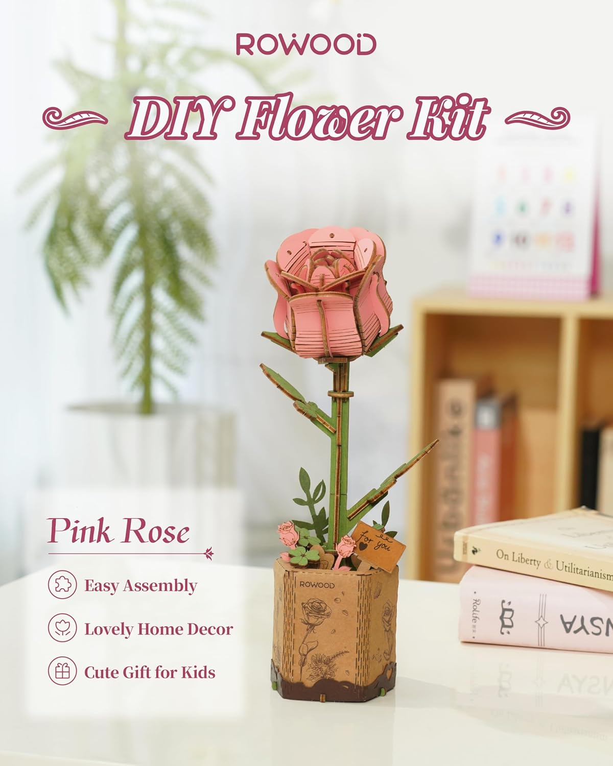 Pink Rose (TW041) -Wooden Bloom Craft