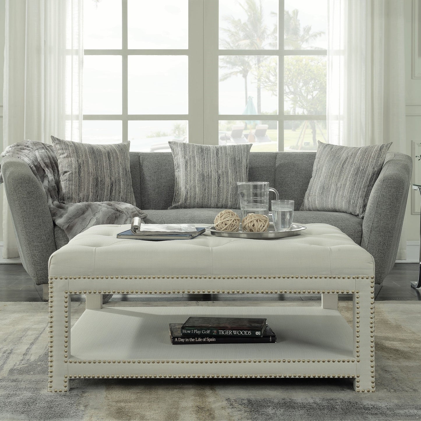 Quinn Coffee Table Ottoman 2-Layer Linen Bench