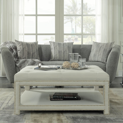 Quinn Coffee Table Ottoman 2-Layer Linen Bench - Futu With . . .