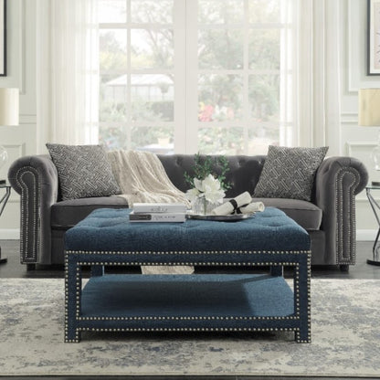 Quinn Coffee Table Ottoman 2-Layer Linen Bench - Futu With . . .