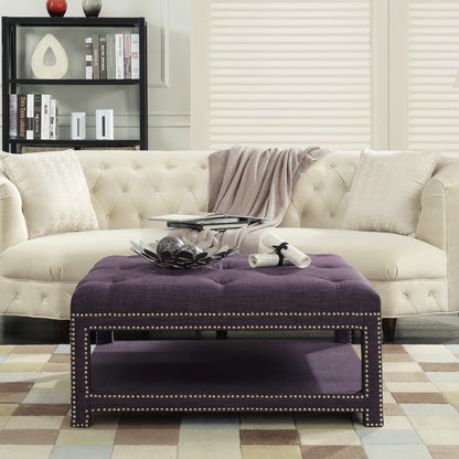 Quinn Coffee Table Ottoman 2-Layer Linen Bench - Futu With . . .
