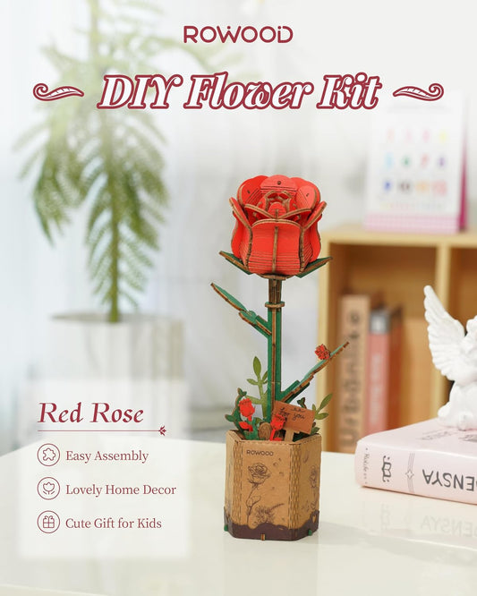 Red Rose (TW042) -Wooden Bloom Craft