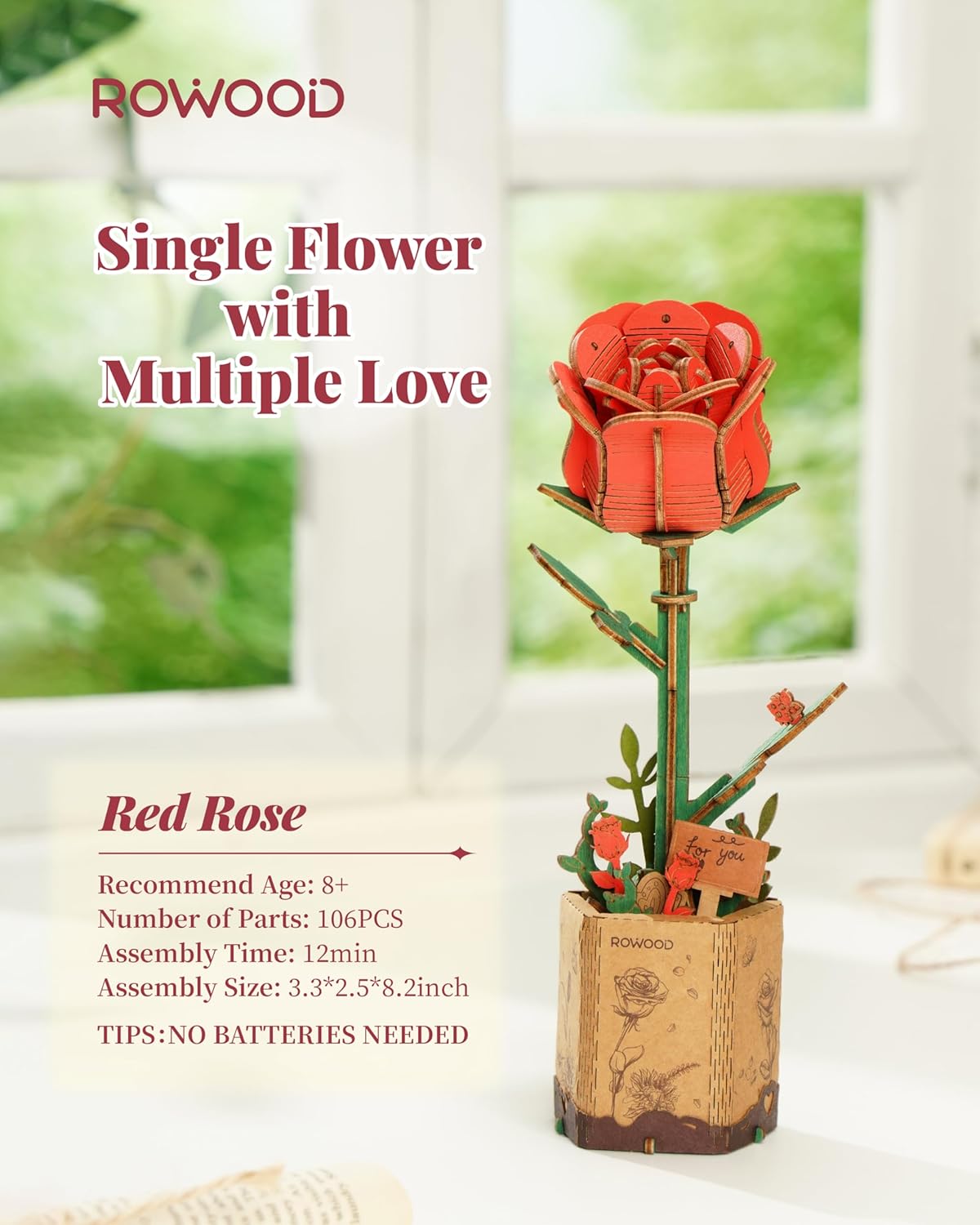 Red Rose (TW042) -Wooden Bloom Craft