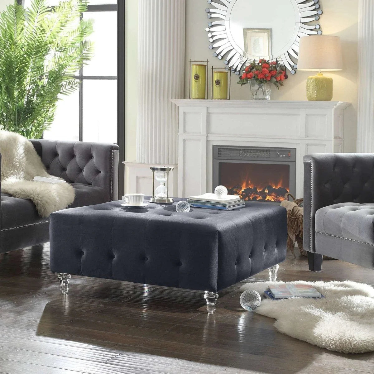 Samson Velvet Button Tufted Ottoman