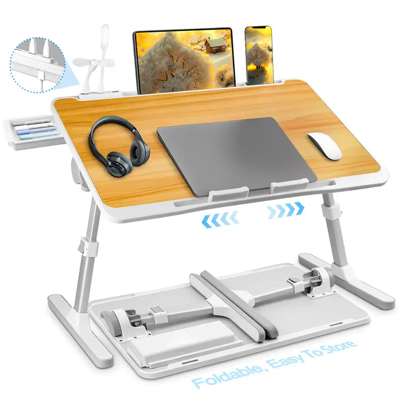 Foldable Lap Desk Adjustable with USB/Light/Fan/Drawer