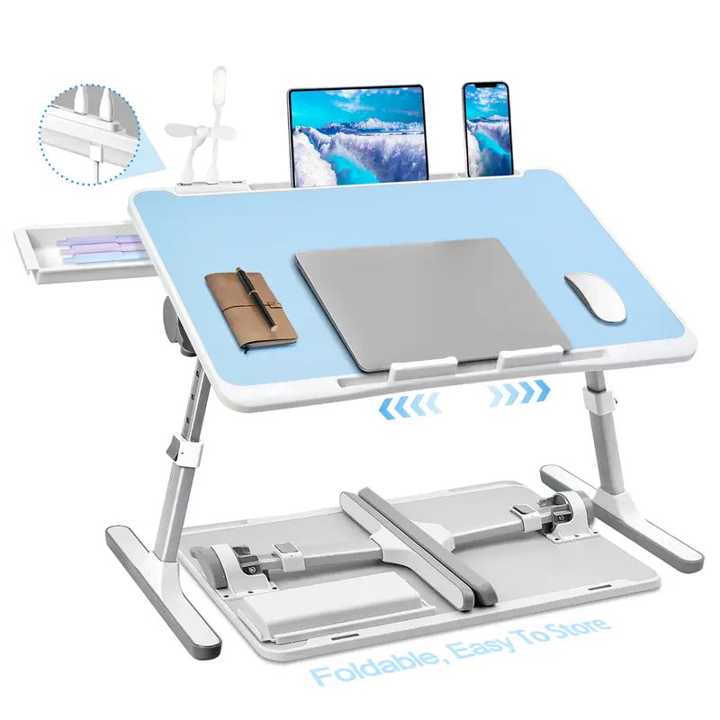 Foldable Lap Desk Adjustable with USB/Light/Fan/Drawer