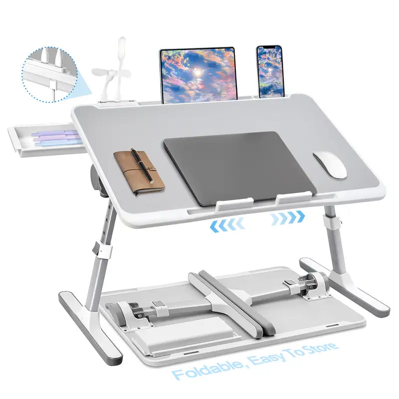 Foldable Lap Desk Adjustable with USB/Light/Fan/Drawer