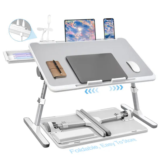 Foldable Lap Desk Adjustable with USB/Light/Fan/Drawer