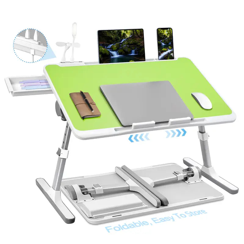 Foldable Lap Desk Adjustable with USB/Light/Fan/Drawer