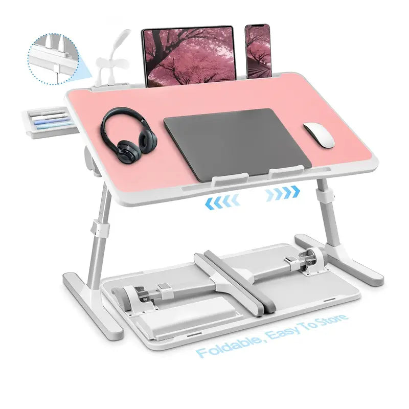 Foldable Lap Desk Adjustable with USB/Light/Fan/Drawer