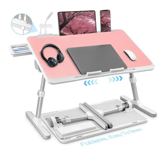 Foldable Lap Desk Adjustable with USB/Light/Fan/Drawer