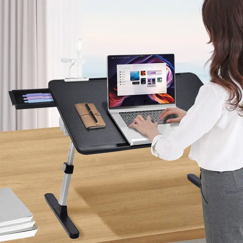 Foldable Lap Desk Adjustable with USB/Light/Fan/Drawer