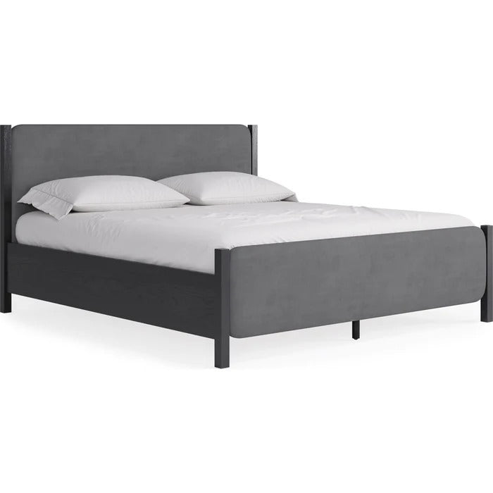 Elorin Wood and Velvet Upholstered Bed