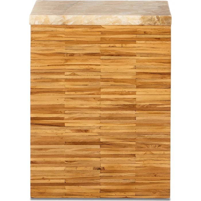 Ondine Square Stone Wood Tile End Table