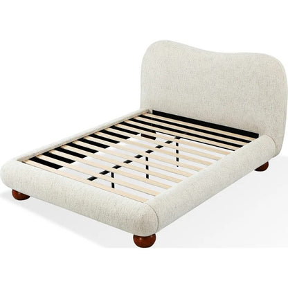 Afia Chenille Upholstered Wood Leg Platform Bed
