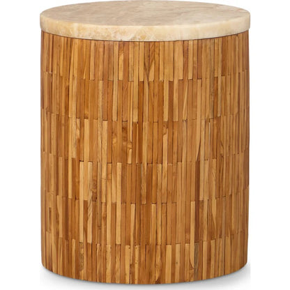 Ondine Round Stone Wood Tile End Table