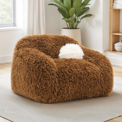 Dawna Fluffy Swivel Single Sofa - Brown