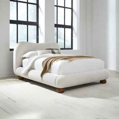 Afia Chenille Upholstered Wood Leg Platform Bed