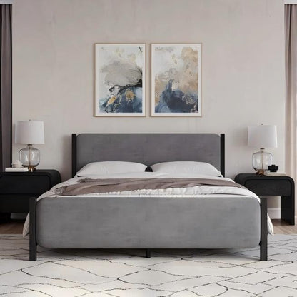 Elorin Wood and Velvet Upholstered Bed