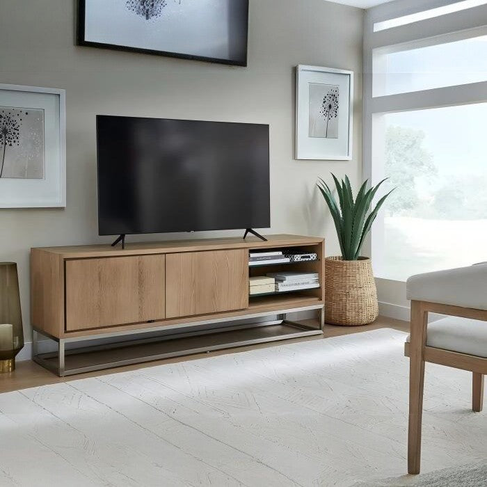 Ondine TV Console in Brushed Stainless Steel and Bisque