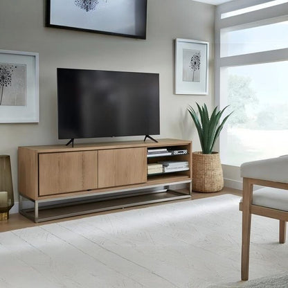 Ondine TV Console in Brushed Stainless Steel and Bisque