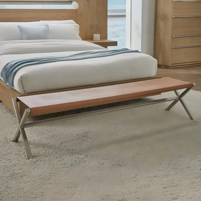 Ondine Director's Style Leather Dining Bench