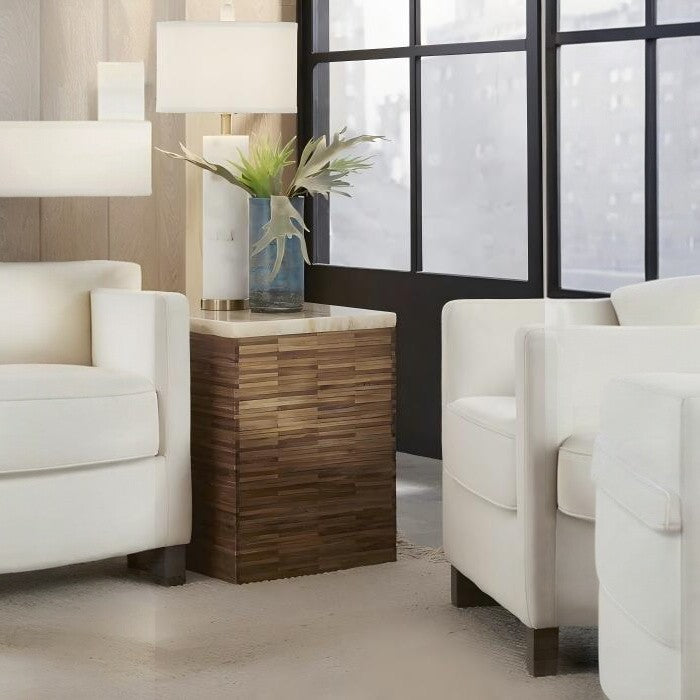 Ondine Square Stone Wood Tile End Table