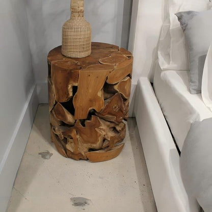 Ondine Round Teak Slice End Table