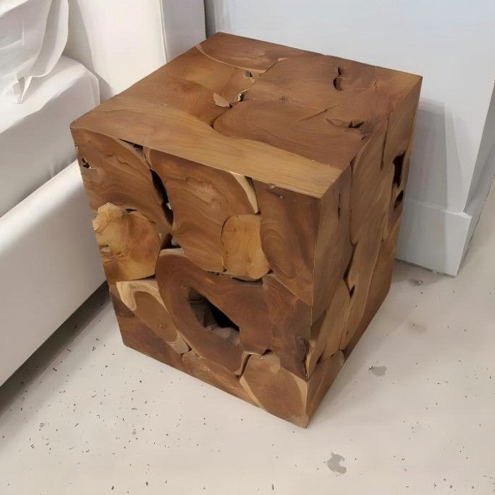 Ondine Square Teak Slice End Table