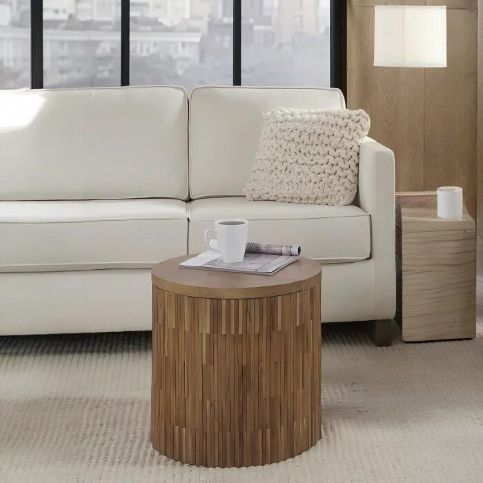 Ondine Round Wood Tile End Table