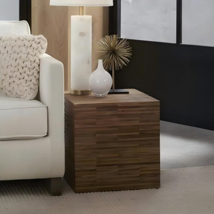 Ondine Round Wood Tile End Table