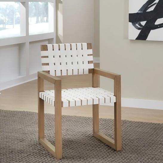Ondine Woven Leather Dining Arm Chair