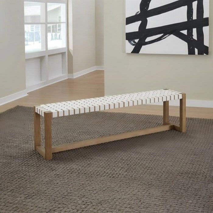Ondine Woven Leather Dining Bench