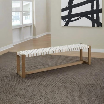 Ondine Woven Leather Dining Bench