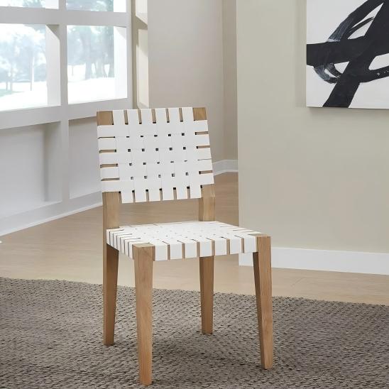 Ondine Woven Leather Dining Side Chair