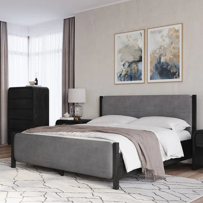 Elorin Wood and Velvet Upholstered Bed