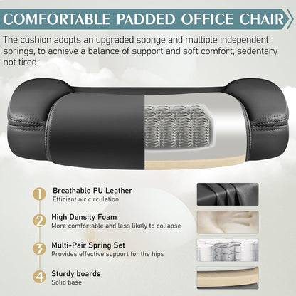 PU Leather Office Chair, Ergonomic Back Support & 360°Swivel - Black