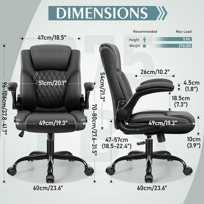 PU Leather Office Chair, Ergonomic Back Support & 360°Swivel - Black