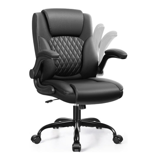 PU Leather Office Chair, Ergonomic Back Support & 360°Swivel - Black