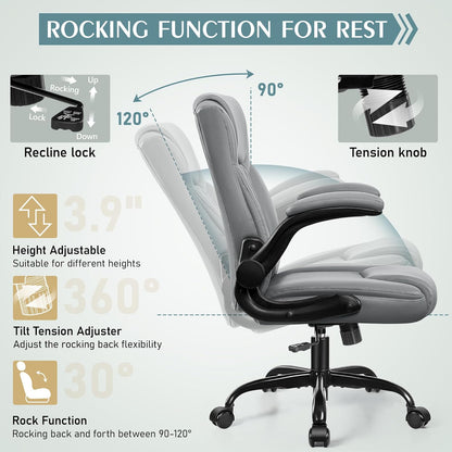 PU Leather Office Chair, Ergonomic Back Support & 360°Swivel - Gray
