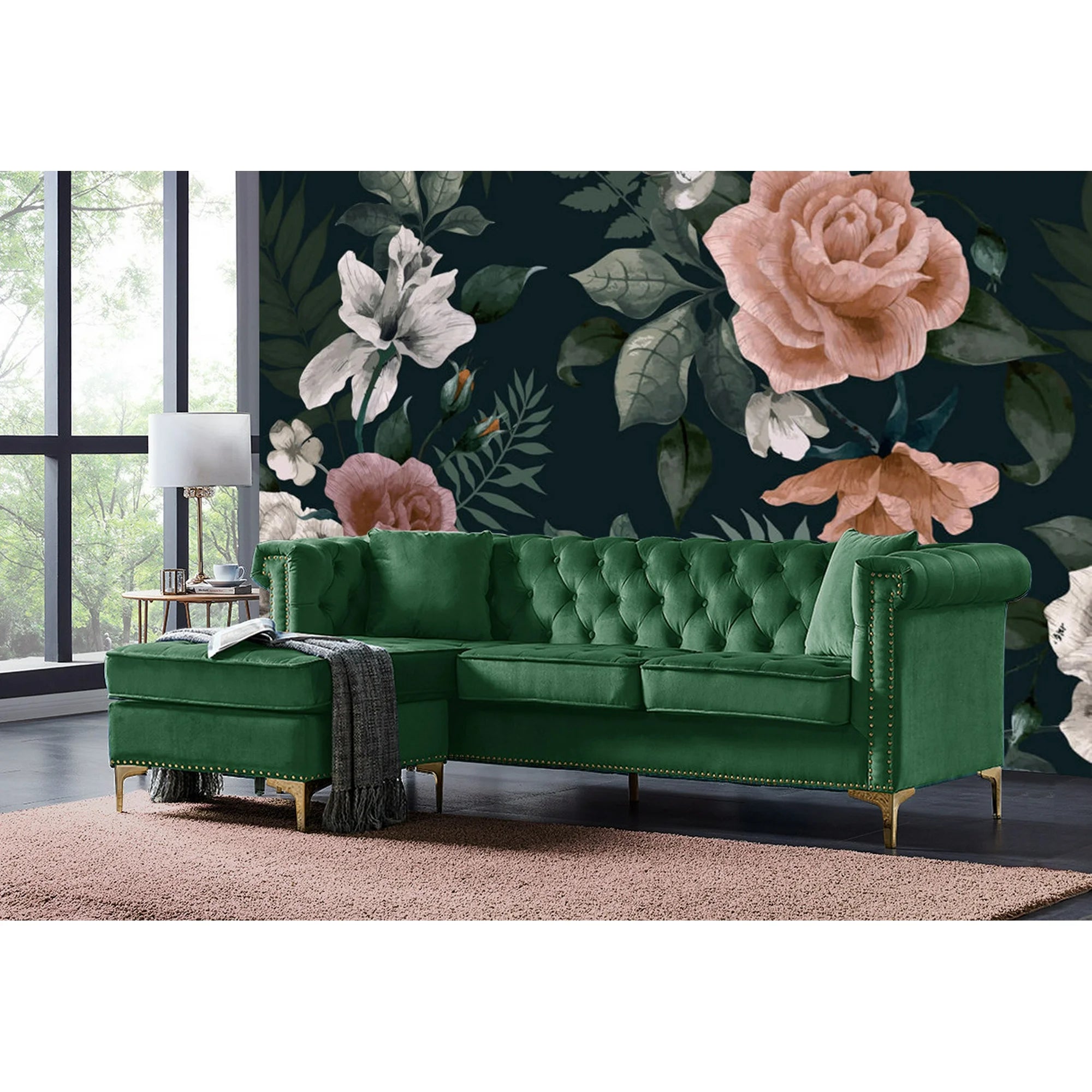 Ohau Velvet Left Facing Sectional Sofa